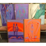 ABSTRACT ACRYLIC ON CANVAS PAINTINGS BY THICKE in aluminum frames (5)