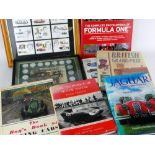 MOTOR RACING MEMORABILIA to include Boys Book of Racing Cars (1948 First Edition), framed set of