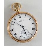 EDWARD VII 9CT GOLD OPEN FACED POCKET WATCH, 1909, 'TRAVELLER' by Waltham, USA, no. 15767215