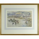 JANE COWAN WYPER (1866 - 1898) watercolour - cockle gatherers at low tide, signed and dated '93,