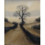 MICHAEL JOHN HILL (b.1956) oil on board - landscape with road and winter tree, signed and dated