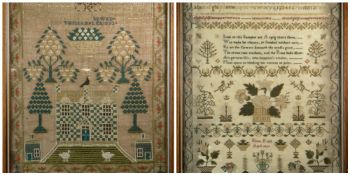 TWO EARLY 19TH CENTURY NEEDLEWORK SAMPLERS, one by Elizer Field dated April 1826 decorated with