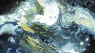 MAGGI HAMBLING (B.1945) oil on board - 'Night Waves No.1', 9 x 16cms, signed verso and dated 2012,