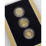 THE FACES OF QUEEN ELIZABETH II PROOF GOLD FULL SOVEREIGN THREE COIN SET dated 1980, 1985 and 2006