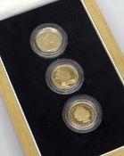 THE FACES OF QUEEN ELIZABETH II PROOF GOLD FULL SOVEREIGN THREE COIN SET dated 1980, 1985 and 2006