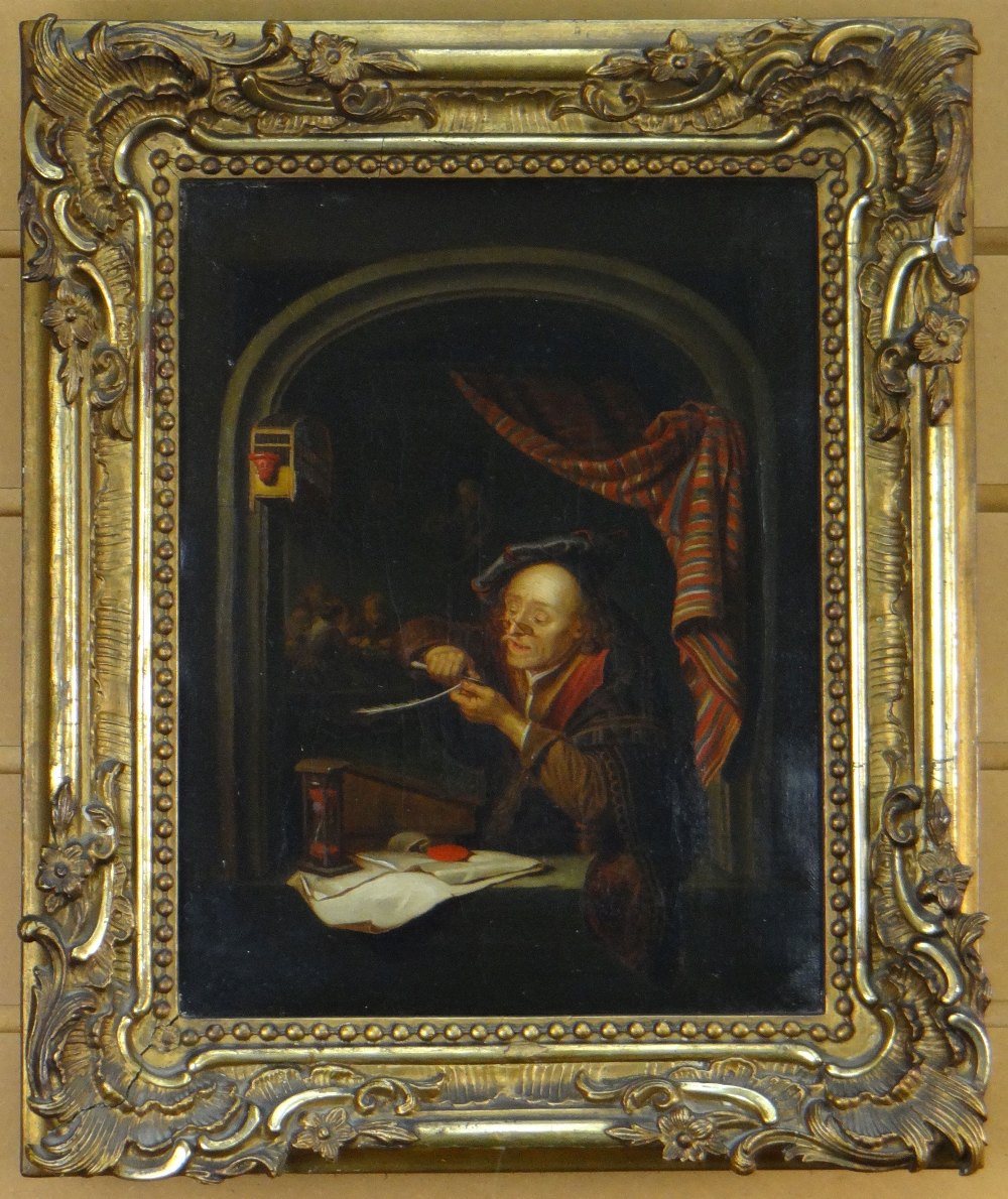 AFTER GERRIT DOU (1613-1675) oil on canvas - Der Alte Schulmeizter (The Schoolmaster), circa 1800, - Image 2 of 2