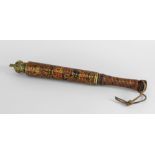 A GOOD EARLY VICTORIAN TURNED BEECHWOOD POLICE TRUNCHEON with brass crown finial, elaborately