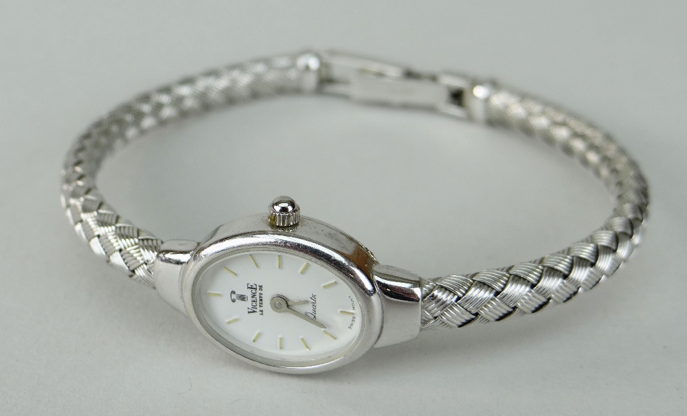 14K WHITE GOLD LADIES VICENCE WRISTWATCH HAVING OVAL DIAL and integrated 14k white gold bracelet. - Image 3 of 5