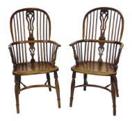 PAIR 19TH CENTURY YEW, ELM & ASH HIGHBACK WINDSOR ARMCHAIRS, Nottinghamshire, circa 1830-1840,