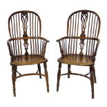 PAIR 19TH CENTURY YEW, ELM & ASH HIGHBACK WINDSOR ARMCHAIRS, Nottinghamshire, circa 1830-1840,