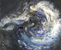 MAGGI HAMBLING (B.1945) oil on canvas - dark waves and moon, 25 x 30cms, in bespoke box frame