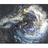 MAGGI HAMBLING (B.1945) oil on canvas - dark waves and moon, 25 x 30cms, in bespoke box frame