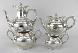 GOOD VICTORIAN FOUR-PIECE SILVER TEA & COFFEE SET, London 1888 by Frederick Elkington, with