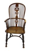 19TH CENTURY YEW, ASH & ELM HIGHBACK WINDSOR CHAIR, probably Nottingham circa 1860-1890, with