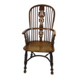 19TH CENTURY YEW, ASH & ELM HIGHBACK WINDSOR CHAIR, probably Nottingham circa 1860-1890, with