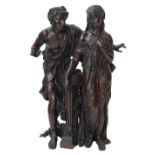 GOOD 19TH CENTURY NEOCLASSICAL PATINATED BRONZE GROUP of Apollo and a maiden beside a tripod brazier