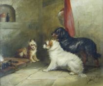 GEORGE ARMFIELD (1810 - 1893) oil on canvas - entitled 'Beside the Hearth', signed and dated 1863,