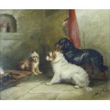 GEORGE ARMFIELD (1810 - 1893) oil on canvas - entitled 'Beside the Hearth', signed and dated 1863,