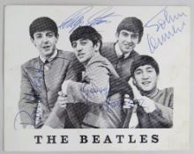 ORIGINAL SIGNED THE BEATLES FAN CARD clearly signed in pen by each of the four group members, 11 x