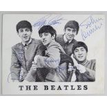 ORIGINAL SIGNED THE BEATLES FAN CARD clearly signed in pen by each of the four group members, 11 x