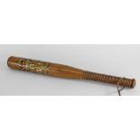 WILLIAM IV TURNED BEECHWOOD POLICE TRUNCHEON, gilt painted with crown WR IV cypher and HM