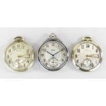 GROUP OF ART DECO DESIGN SLIMLINE POCKET WATCHES to include Elgin black enamel pocket watch, the