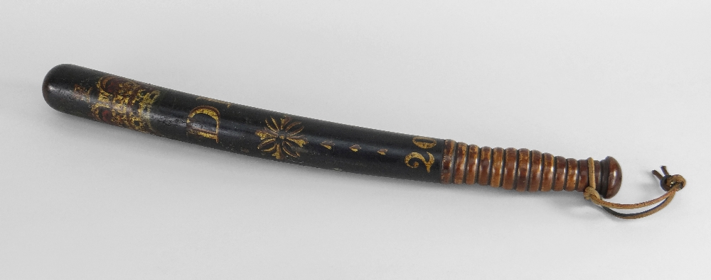 A RARE SOUTH DEVON RAILWAY POLICE TRUNCHEON, turned wood with painted crown SDR cypher and numeral