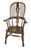 VICTORIAN YEW, ASH, BEECH & ELM HIGHBACK 'SMOKING' WINDSOR ARMCHAIR, Nottinghamshire/Yorkshire circa