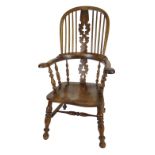 VICTORIAN YEW, ASH, BEECH & ELM HIGHBACK 'SMOKING' WINDSOR ARMCHAIR, Nottinghamshire/Yorkshire circa