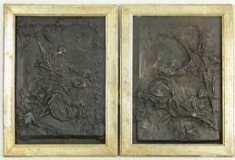 AFTER JEAN-HONORÉ NICOLAS FRAGONARD French bronze plaques, a pair - cast in relief with romantic