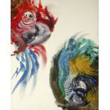 MAGGI HAMBLING (B.1945) oil on canvas - macaws, 25 x 20cms, in bespoke box frame Condition Report: