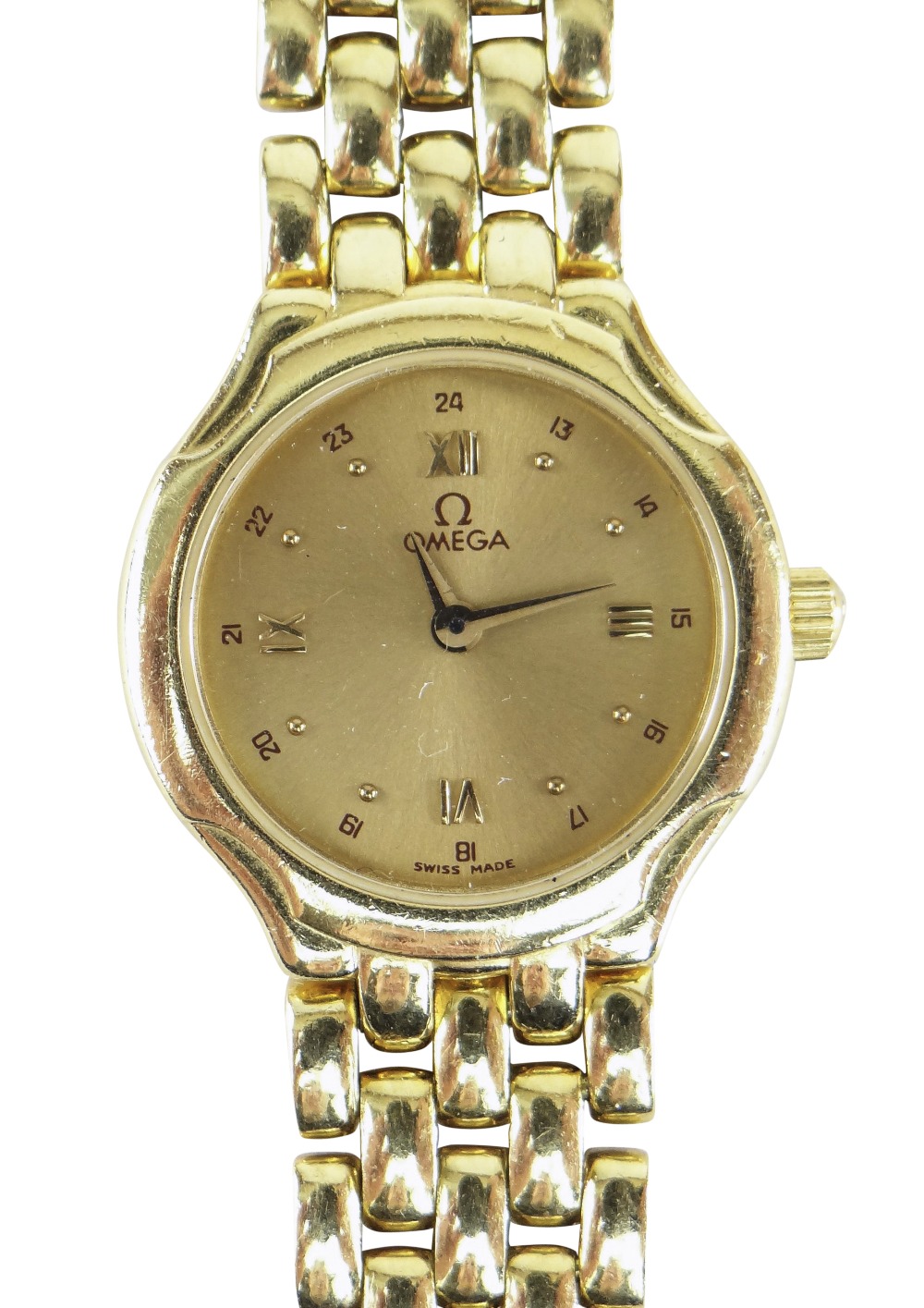 OMEGA 18CT (750) GOLD LADIES WRISTWATCH WITH 'BRICKWORK' BRACELET. 40.6 grams Condition Report: