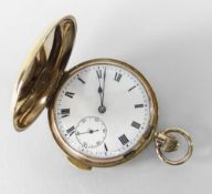 9CT GOLD FULL HUNTER QUARTER REPEATER POCKET WATCH having white enamel dial with Roman numeral