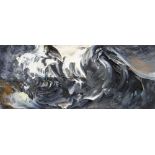 MAGGI HAMBLING (B.1945) oil on panel - storm wave, 7.5 x 17.3cms, signed and titled verso and