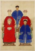 CHINESE SCHOOL 20th Century ink and watercolour on paper - ancestor portrait scroll depicting five