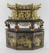 STRAITS CHINESE OR PERANAKAN CARVED & GILT LACQUERED CHANAB, the lozenge shaped offering stand