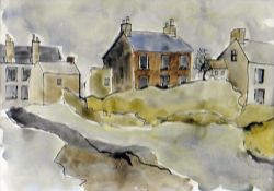 JACK JONES watercolour - houses at top of lane with inscription bottom right 'Doctor Powell's House,