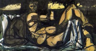 ELVET THOMAS mixed media - reclining figure, dated verso 1952, signed, 14 x 26cms