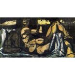 ELVET THOMAS mixed media - reclining figure, dated verso 1952, signed, 14 x 26cms