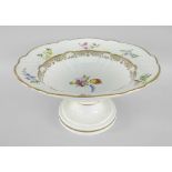 A SWANSEA PORCELAIN TABLE CENTRE-PIECE of lobed circular form raised over a stepped circular foot