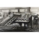 ELWYN THOMAS mixed media - industrial scene with figure, entitled verso 'Maerdy Colliery Yard