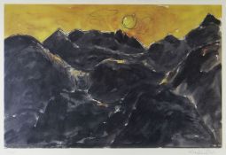 SIR KYFFIN WILLIAMS RA limited edition (12/75) colour print - sunset over Snowdonia mountain