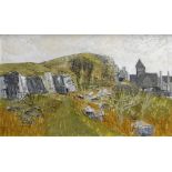 GWILYM PRICHARD oil on board - landscape with Penmon Priory, signed, 45 x 76cms Provenance: