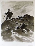 SIR KYFFIN WILLIAMS RA artist proof (II/XV) print - farmer and sheep dog on mountainside, signed