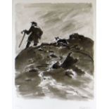 SIR KYFFIN WILLIAMS RA artist proof (II/XV) print - farmer and sheep dog on mountainside, signed