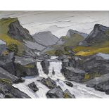 DAVID BARNES oil on board - rocky mountain stream, entitled verso 'Above Aber', signed with