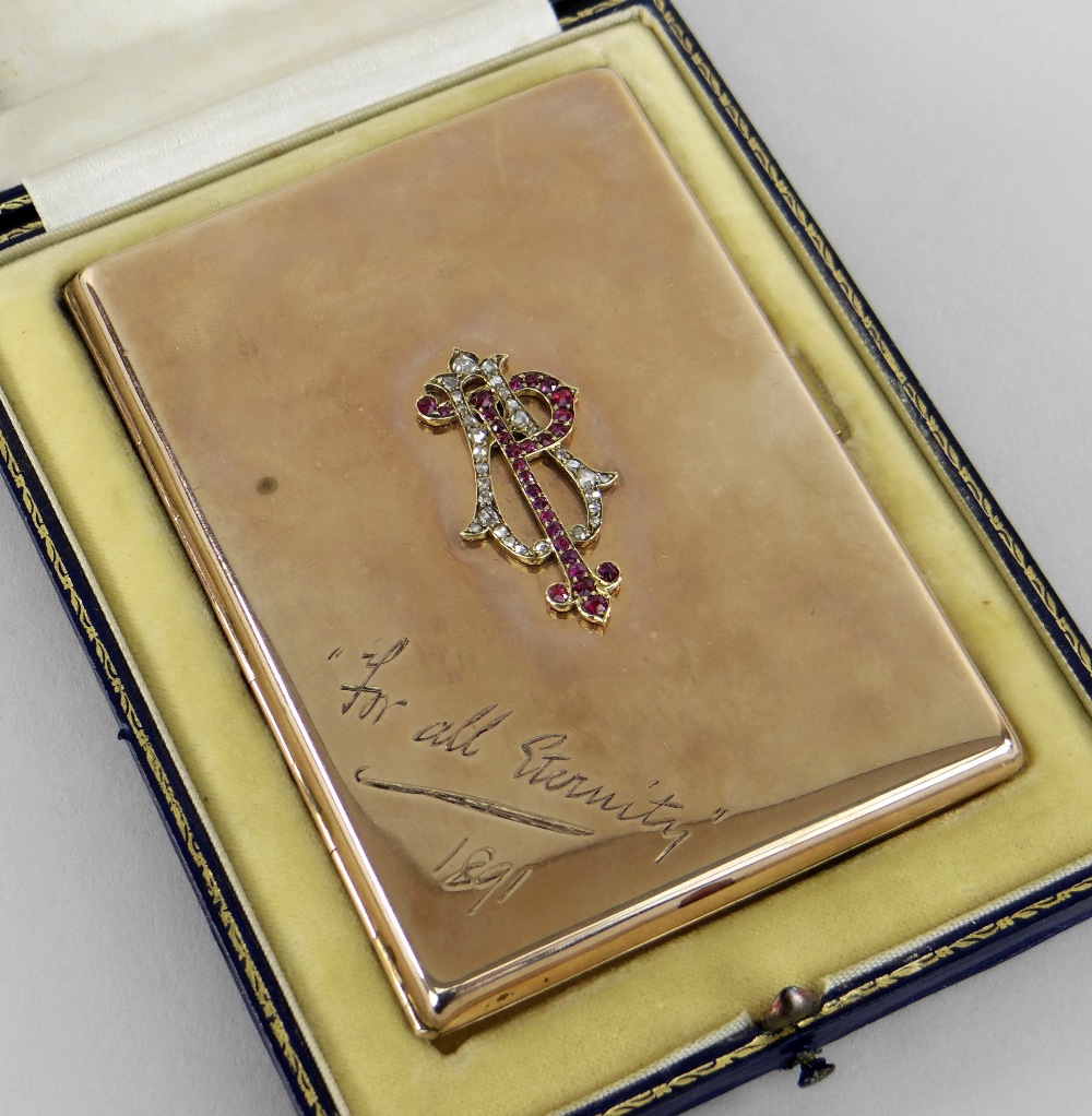 GOLD CIGARETTE CASE WITH BEJEWELLED MONOGRAM FOR MADAME ADELINA PATTI in 9ct yellow gold (appprox as