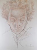 ANDREW VICARI mixed media with pencil - head and shoulders portrait of a young Dame Edith Evans,