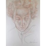 ANDREW VICARI mixed media with pencil - head and shoulders portrait of a young Dame Edith Evans,