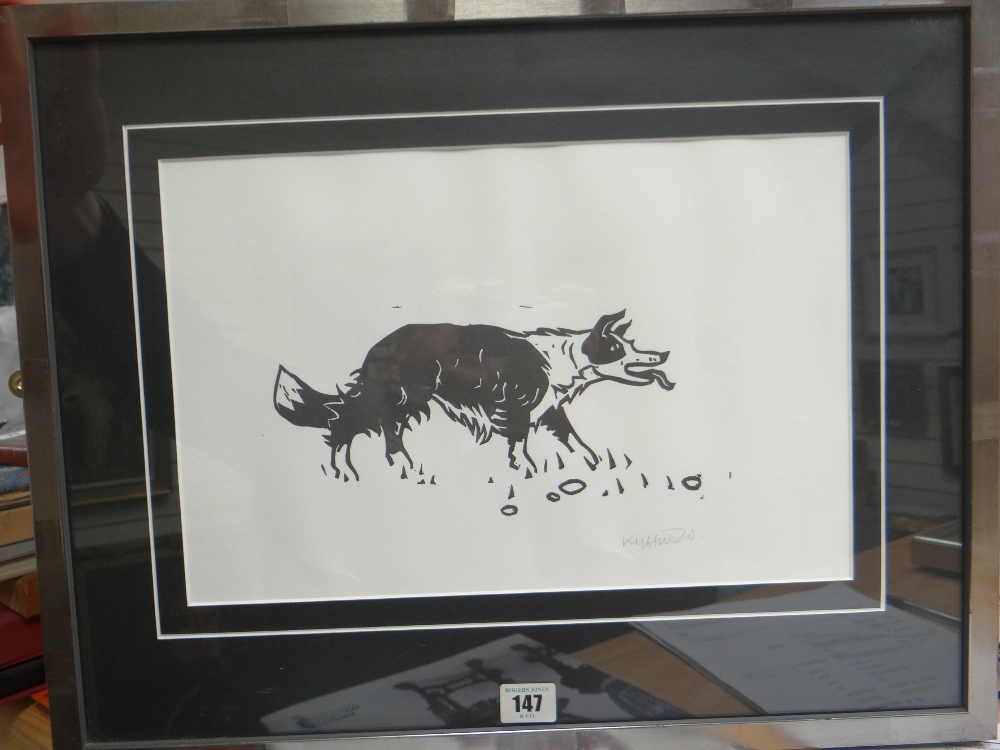 SIR KYFFIN WILLIAMS RA linocut - prowling sheep dog, signed fully in pencil, 24 x 36cms - Image 2 of 7
